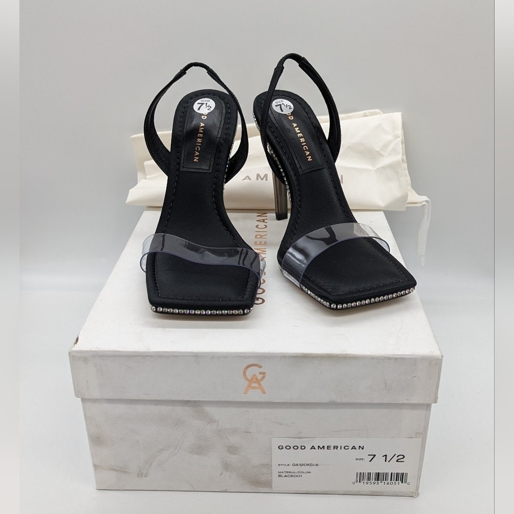 Good American Women’s Open Square Toe Heels Black Shoes GA120KD-X with box